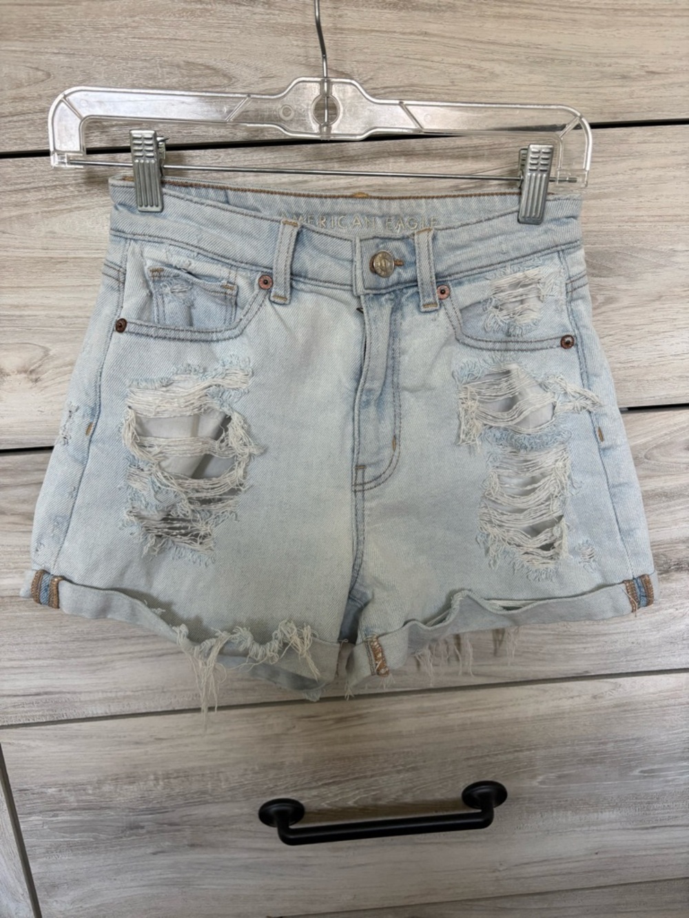 American Eagle Outfitters Light Blue Ripped Denim Shorts - Picture 2 of 5